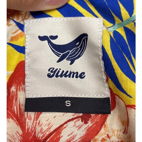 Yiume Men’s Small Yellow Floral Hawaiian Cotton Short Sleeve Button-Up Shirt NEW - Picture 3 of 4